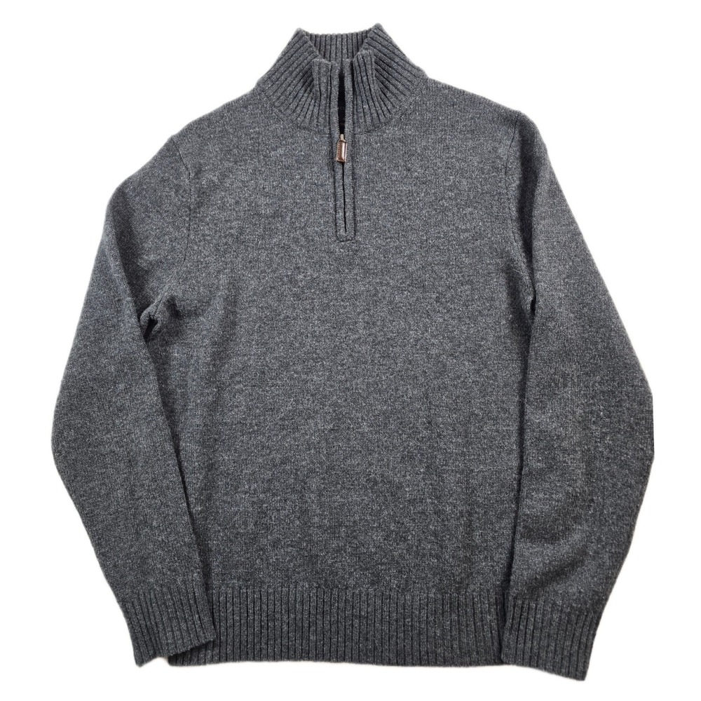 J.Crew Quarter Zip Sweater Mens Small Gray 100% Lambswool Pullover Mock Neck